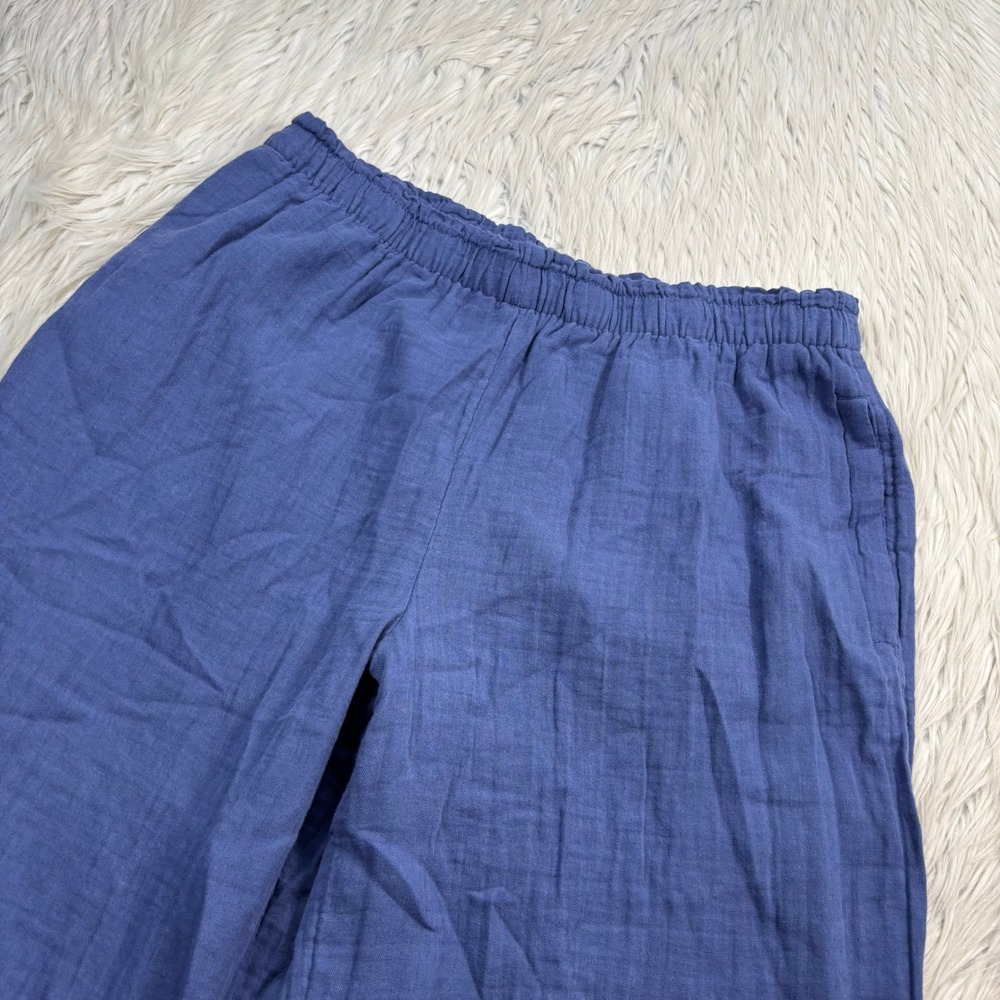 Coldwater Creek Women's M Blue Gauze Cotton Pull On Wide Leg Pants Resort Beach - Picture 2 of 7